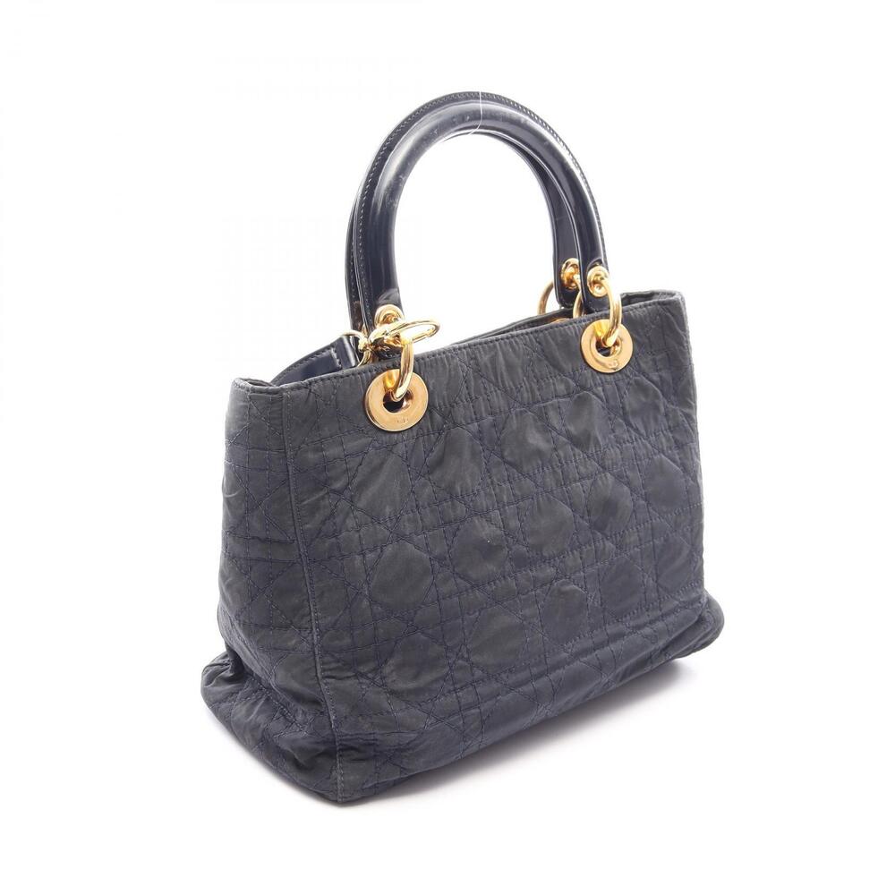 Dior  Leather Patent Handbag Navy Blue Christian Vernis Cannage LADY Blue